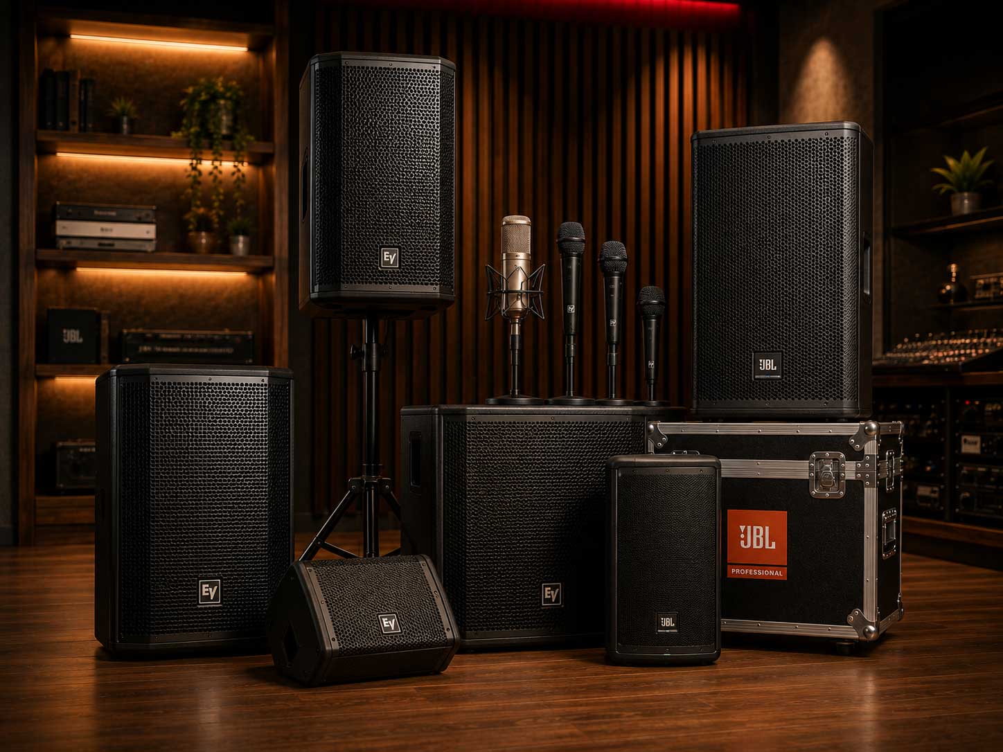 Equipo de audio profesional en exhibición